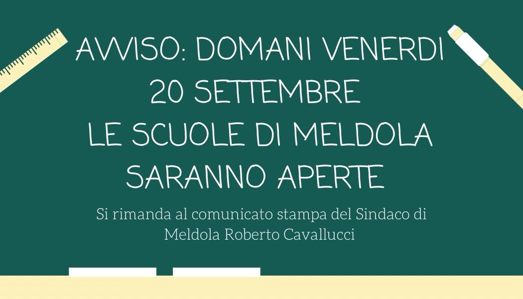 AVVISO: GIOVEDì 20 SETTEMBRE APERTURA SCUOLE